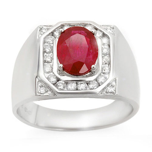 Ruby Jewelry  on Men S 3 60ctw Diamond   Ruby Ring In 14k White Gold   Ebay
