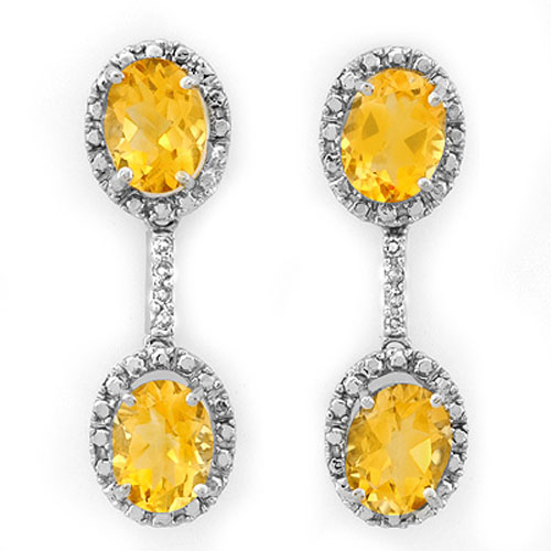 Genuine 6.10 ctw Citrine & Diamond Earrings White Gold  