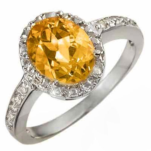 Genuine 2.10 ctw Citrine & Diamond Ring 10K White Gold  