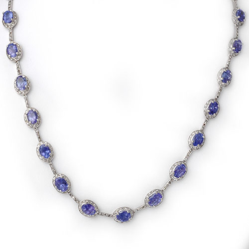 Genuine 25.0 ctw Tanzanite & Diamond Necklace 10K Gold  