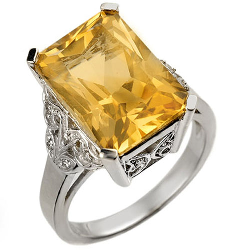 Genuine 9.20 ctw Citrine & Diamond Ring 14K White Gold  