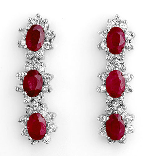 Genuine 5.63 ctw Ruby & Diamond Earrings 14K White Gold  